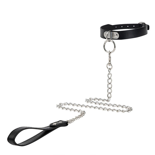 Neck Cuff Necklace with O-Ring Slave Collar Bondage PU Leather Fetish SM Restraints Collars Flirt Adult Sex Toy for Couple, Woman (Black)