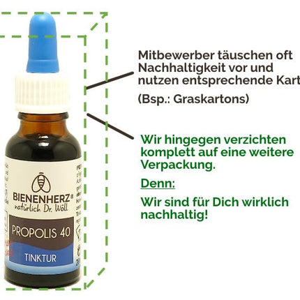Dr. Wöll® Propolis Tincture 40% - 20 ml | Pipette | 100% natural | Concentrate | Only 1-3 drops per application | Tested for harmful substances | From beekeeper Dr. Wöll. Size: 20 ml.