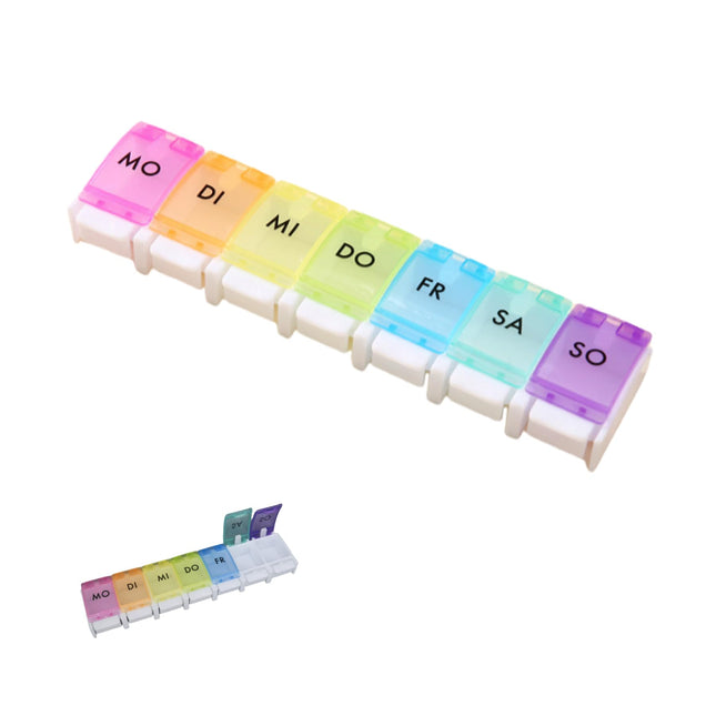 Tablet box 7 days, medication box 7 days, pill box 7 days compartments, easy to open, with weekdays in German medication box