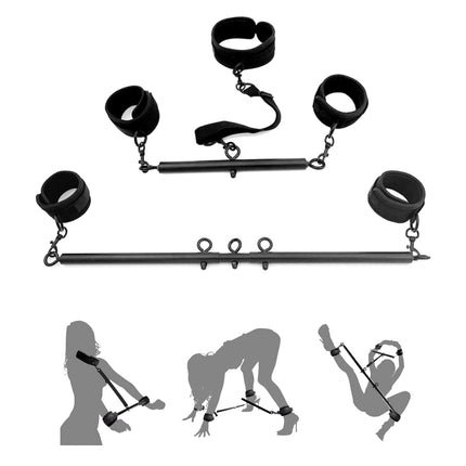 Spreader bar bondage handcuffs ankle cuffs sex toy with BDSM sex suit adjustable metal spreader bar slaves for couples (black)