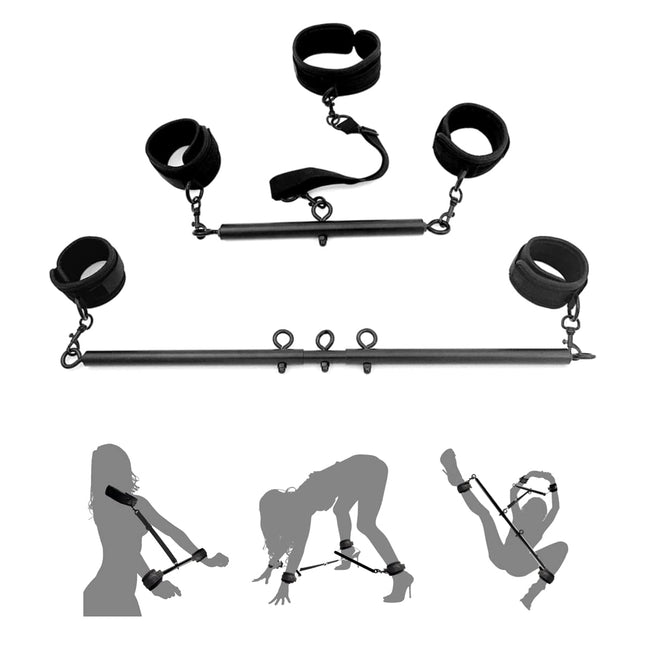 Spreader bar bondage handcuffs ankle cuffs sex toy with BDSM sex suit adjustable metal spreader bar slaves for couples (black)