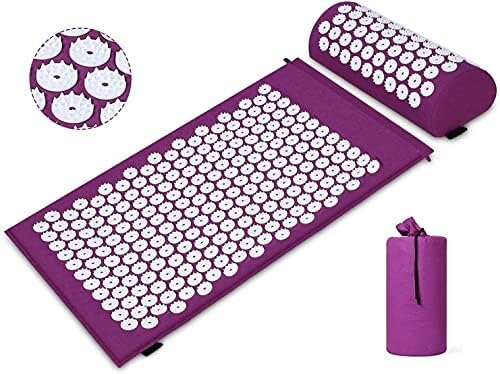 Acupressure set, acupressure mat with pillow for neck and back pain, magnetic field therapy and acupressure with a carrying bag, acupressure massage mat ideal for women and men
