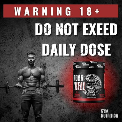 ROAD TO HELL - Ultra Hardcore Booster Pre-workout - Powder - ATP + L-Arginine + Citrulline + Beta Alanine + Caffeine 400g in collaboration with Sportstudio Popeye Ice Tea Peach Flavor Vegan