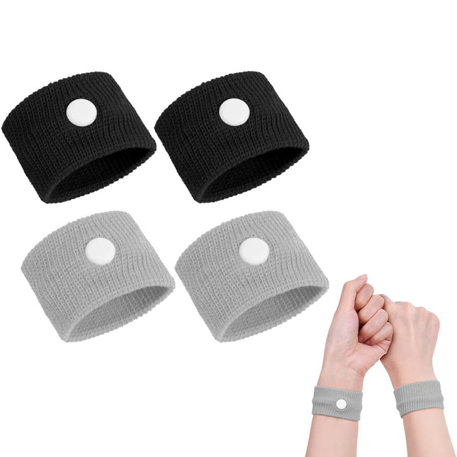 ACWOO Acupressure Bracelet, 2 Pairs of Acupressure Band Anti-Nausea Wristbands for Adults and Children, Acupressure Bracelets for Pregnancy Sickness, Seasickness, Travel Sickness (Black + Silver Gray)
