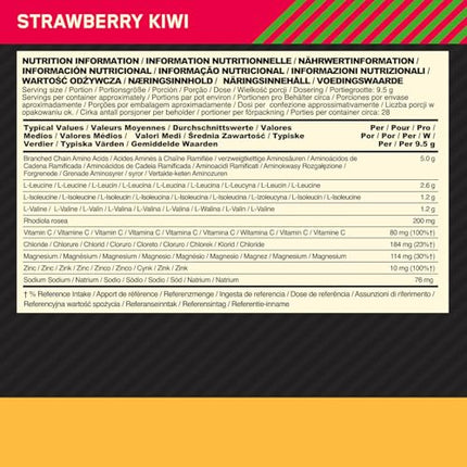 Optimum Nutrition Gold Standard BCAA Train + Sustain, Amino Acid Pre-Workout Powder, Sports Drink with Vitamin C, Zinc, Magnesium &amp; Electrolytes, Strawberry-Kiwi Flavor, 28 Servings, 266 g