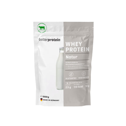 Whey Protein - Neutral 1 kg - Produced in Germany from regional milk - Protein powder for muscle building and weight loss - Pouch - betterprotein® -