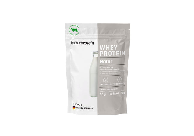 Whey Protein - Neutral 1 kg - Produced in Germany from regional milk - Protein powder for muscle building and weight loss - Pouch - betterprotein® -