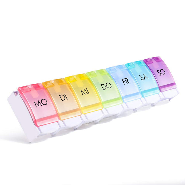 Opret Pill Box German, Pill Box 7 Days Rainbow Medicine Box Weekly Pill Box Small Easy to Open for On the Go