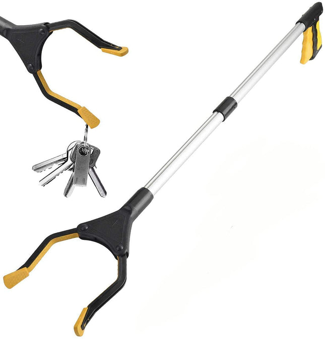 Amrsptte Foldable Grabber for Seniors Tool with Magnetic Tips Aluminum 81cm/32in Long with Adjustable Arm for Garbage Disposal, Waste Collection (Yellow)
