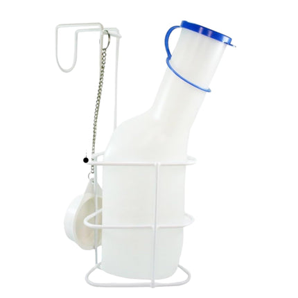 Urine bottle set with bed holder (urine bottles 1000 ml + bed holder with lid), durable translucent PP urine bottle with cap, easy-to-read measuring lines, portable for travel