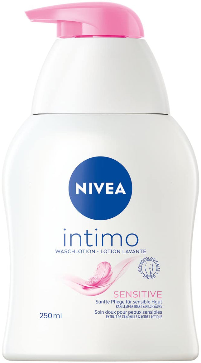 NIVEA Intimo Wash Lotion Sensitive (250 ml), Intimate Wash Gel with Lactic Acid, Chamomile Extract and Panthenol, Intimate Wash Lotion for Sensitive Skin