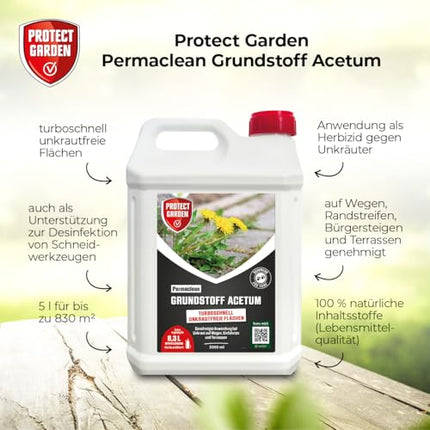 PROTECT GARDEN Permaclean base Acetum, turbo-fast weed removal on paths, squares and patios, 5 litre canister