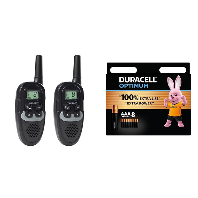 Topcom Walkie Talkie with range up to 6 KM - automatic noise reduction, RC-6410 + Duracell Optimum AAA batteries, 8 pieces, up to 100% extra power or additional performance