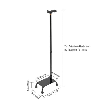Stair climbing stick, balance walking stick with base, adjustable walking stick made of aluminum and iron, for seniors and mobility aids (max. load capacity 150 kg)