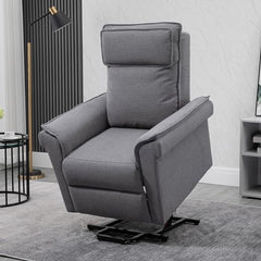 HOMCOM Electric Recliner Chair TV Chair Massage Chair Armchair with Stand-Up Aid Relaxing Chair with Reclining Function Linen-Touch Steel 86 x 95 x 106 cm Grey