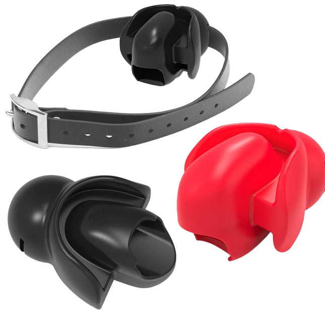 Jomyu New BDSM Silicone Ball Gag Tongue Fixation with Ball Gag Adjustable Slave Fetish Sex Game Sex Toy for Couples Women Men Extreme (Black)