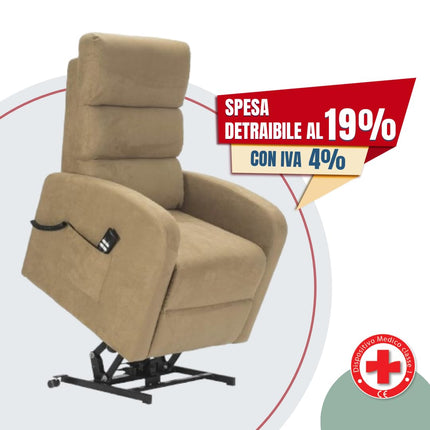POLTRONE ITALIA Jessica 2 Motors PERSONALIZED recliner chair with medical device 4 wheels micro spring seat fluffy camel