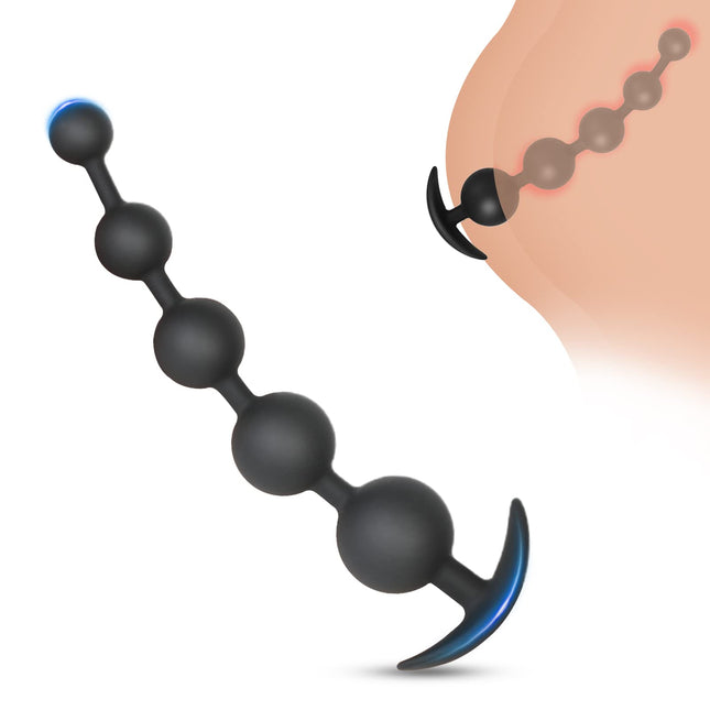 BDSMAGE Silicone Anal Beads Butt Plug with 5 Balls, Anal Plug Anal Chain with Anal Beads for Men and Women, Extra Long Anal Dildo Anal Hook Anus Masturbator Sex Toy (L)