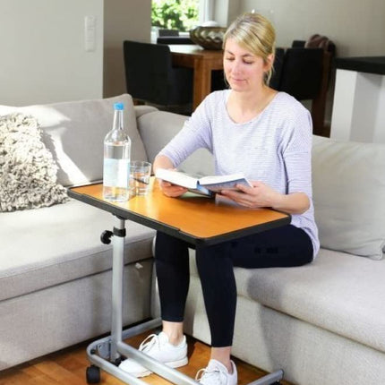 FabaCare RMF side table, height-adjustable bedside table on casters, very stable, table for bed with incline, foldable, angle adjustable, brown
