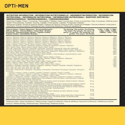 Optimum Nutrition Opti-Men Multivitamin Supplement for Men with Vitamin D, Vitamin C, Vitamin B6 and Amino Acids, Unflavored, 60 Servings, 180 Capsules