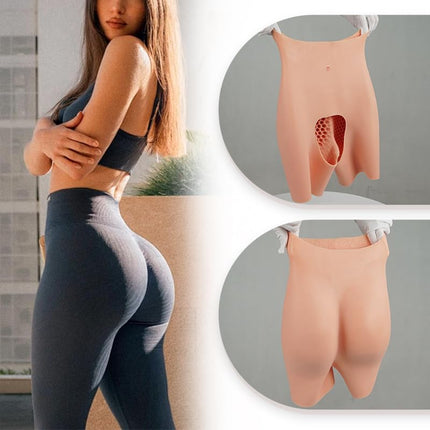 Minaky Crossdresser Silicone Panties Hip Lifting Hollow Out Crotch, Silicone Fake Butt Pants Huge Hips for Transgender Drag Queen Crossdressing Cosplay, Ivory White