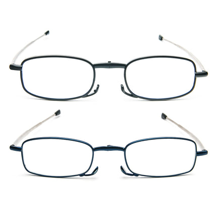 KoKoBin Foldable 2 Pack Reading Glasses Made of Stainless Steel Mini Anti-Blue Vision Aid for Men and Women Reading Aid with Hard Case 2.0