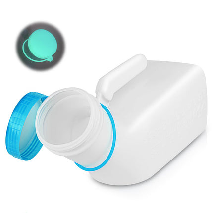 ACWOO Urinal Bottles for Men with Glow-in-the-Dark Lid, 1000ml Men's Bed Bottle Made of Thick Plastic with Screw Lid, Translucent Plastic Urinal Bottle for Travel, Emergency, Bed, Camping