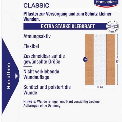 Hansaplast Classic plasters (2 mx 6 cm), cuttable wound plasters with extra strong adhesive and Bacteria Shield, flexible and breathable dressing material