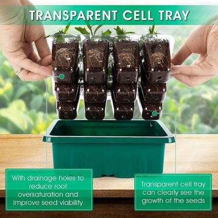 Indoor greenhouse cultivation box, 6 pieces mini greenhouse cultivation with high lid, seedling starter with timing controller (8 LEDs), trays greenhouse cultivation tray with 10 labels and 2 tools