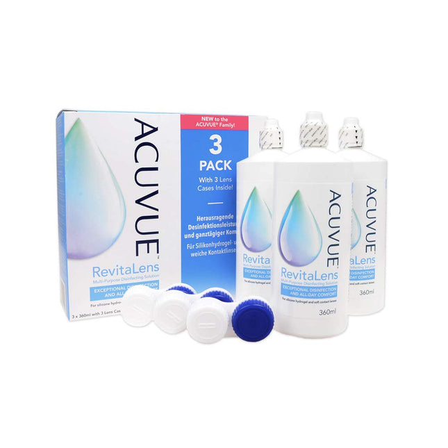ACUVUE RevitaLens MPDS – Soft contact lens care and cleaner with antimicrobial effect – Lasts more than 16 hours – 3 x 360 ml combination solution