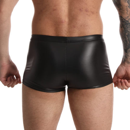 Cave Hero latex-like shorts with front zipper - wetlook shorts with zipper - black L
