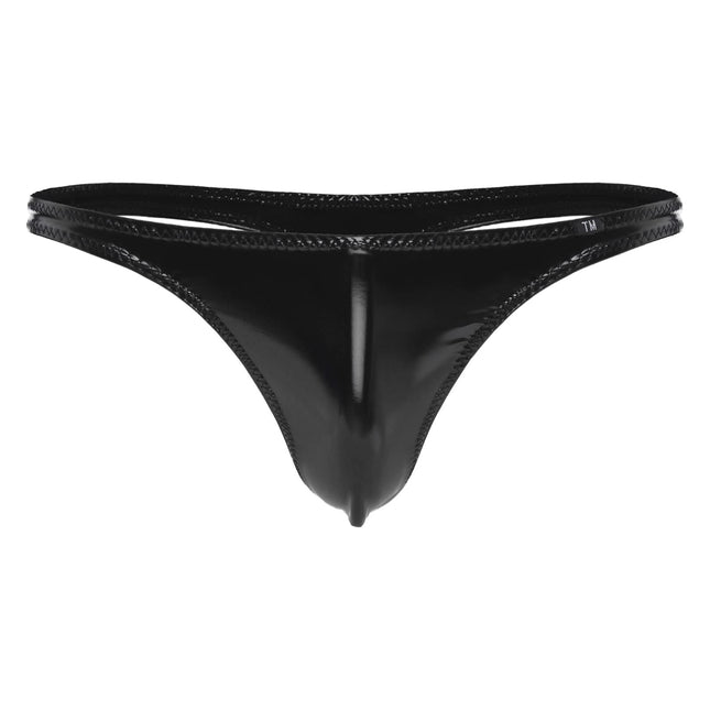 iiniim Men's Mini Micro Strings Thong Wetlook G-String Thong Mini Briefs Patent Leather Bikini Briefs Lingerie Underwear D Black XL