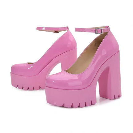 Goth Platform Crystal Ankle Strap Round Toe Hook &amp; Loop Chunky Block High Heels Fashion Evening Shoes Mary Jane Shoes Wrap Toe Sexy Party Dress Shoes for Women Comfortable Stylish