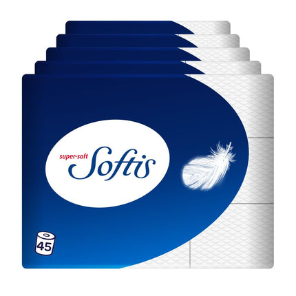 Softis 4-ply toilet paper - 45 roll pack (5 x 9 individual packs), 100 sheets per roll, Unique soft chamber system, Recyclable packaging, FSC-certified paper