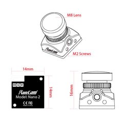 RunCam Nano 2 FPV Camera 1/3" 700TVL CMOS FPV Camera 1.8mm (M8) FOV 170° PAL/NTSC Not Switchable 3.2g Mini Action Cam for RC FPV Drone Tinywhoop Cinewhoop