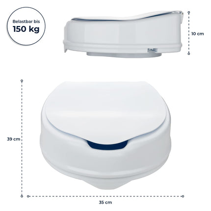 flexilife raised toilet seat with lid for seniors - optionally 10cm or 15cm - toilet seat raiser, toilet seat attachment, toilet raiser (10 cm)
