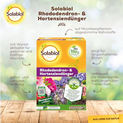 Solabiol Rhododendron &amp; Hydrangea Fertilizer, special fertilizer with immediate and long-term effect for rhododendrons, hydrangeas, and other bog plants, 1.5 kg