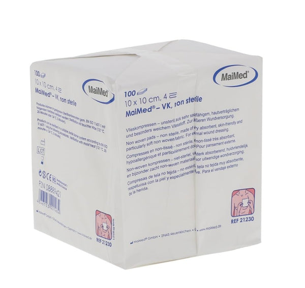 Maimed 100 pieces nonwoven compresses VK non-sterile 10 cm x 10 cm