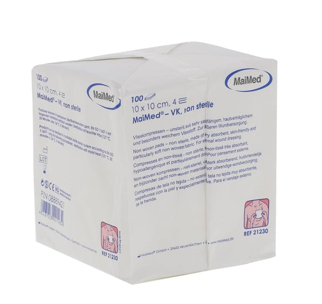 Maimed 100 pieces nonwoven compresses VK non-sterile 10 cm x 10 cm
