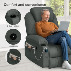 YONISEE TV Chair Electrically Adjustable, Stand-Up Aid Massage Chair with Massage Heat Function, Senior Chair, Relaxing Lounger with Footrest, 2 Side Pockets and Cup Holder, USB Ports
