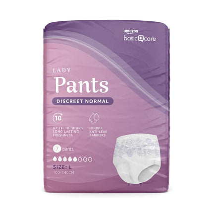 Amazon Basic Care Women's Unscented Panties, Discreet Large – 4 Packs of 7 (28 Pants), White