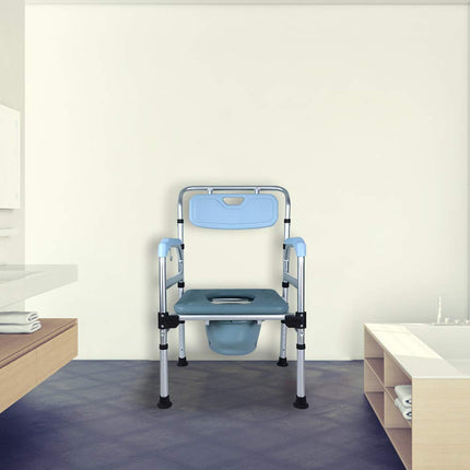 Froadp Height Adjustable Commode Chair Anti-Slip Toilet Chair Commode Shower Bathing Aid Shower Chair with Armrest Backrest and Toilet Bucket