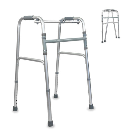 Mobiclinic®, Walking Aid, Walking Frame, Narrow, Stable, Foldable, 4 Rubber Feet, Made of Aluminum, Lightweight, European Brand, Height Adjustable, Ergonomic Handles, Only 2.5 kg, Silver, Model Columna