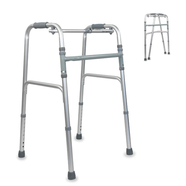 Mobiclinic®, Walking Aid, Walking Frame, Narrow, Stable, Foldable, 4 Rubber Feet, Made of Aluminum, Lightweight, European Brand, Height Adjustable, Ergonomic Handles, Only 2.5 kg, Silver, Model Columna