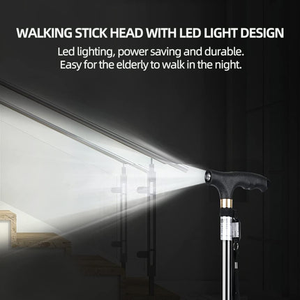 KCareU Walking Sticks for Seniors, LED Light, Non-Slip Walking Stick with Adjustable Length for Elderly, with Ultra-Light 4-Leg Base