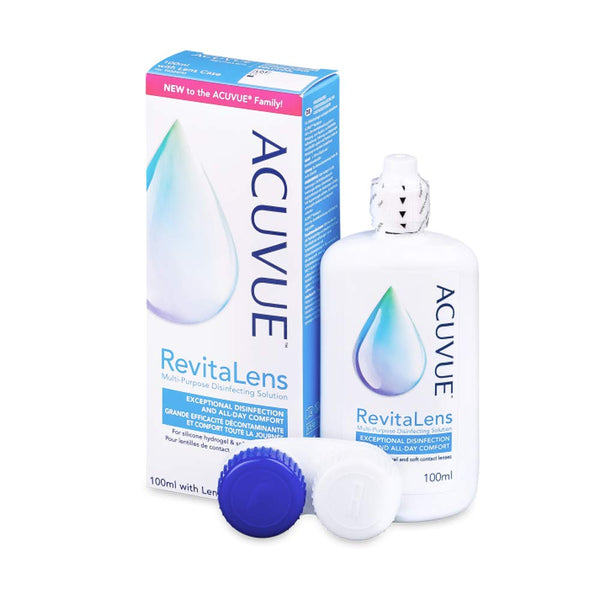 ACUVUE RevitaLens MPDS – Soft contact lens care and cleaner with antimicrobial action – Lasts more than 16 hours – Travel size – 1 x 100 ml combination solution