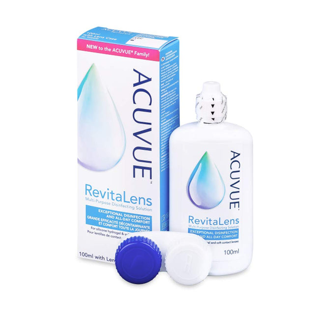 ACUVUE RevitaLens MPDS – Soft contact lens care and cleaner with antimicrobial action – Lasts more than 16 hours – Travel size – 1 x 100 ml combination solution
