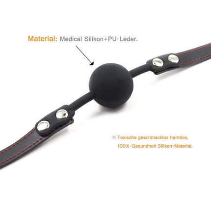 Hisionlee BDSM Mouth Gag Ball Interchange Silicone Ball Gag with Lock Key (Black Ball Line)