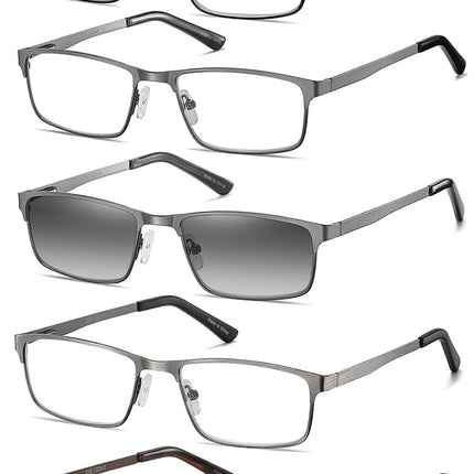 EYECEDAR 5 Pieces Reading Glasses Men Metal Full Frame Rectangular Style Spring Hinge Sunglasses Reading Glasses 1.50
