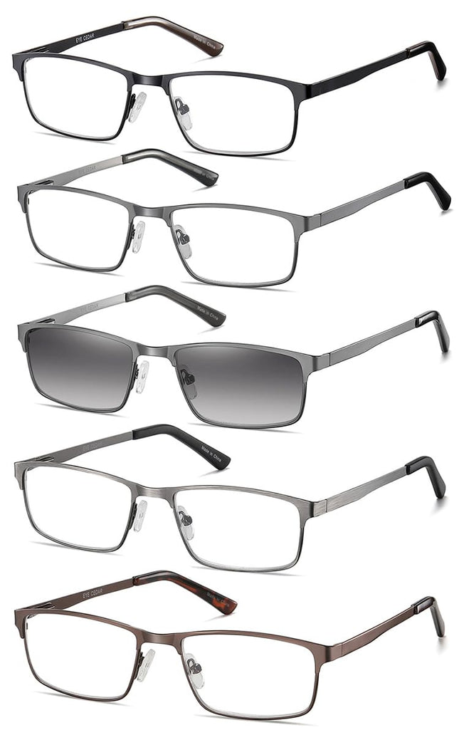 EYECEDAR 5 Pieces Reading Glasses Men Metal Full Frame Rectangular Style Spring Hinge Sunglasses Reading Glasses 1.50
